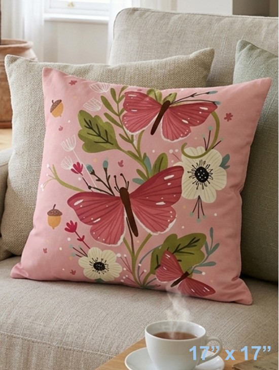 Butterfly and Flower Print Cushion & Filler